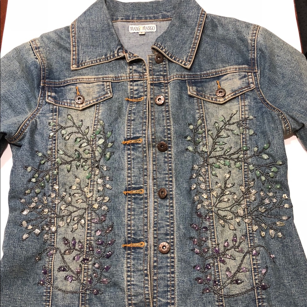 MANGO MANGO Colorful Rhinestone Denim Jacket Sz Sm - Picture 6 of 13